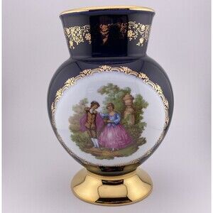 Limoges Castel France Cobalt Blue & Gold Gilded Porcelain Vase
